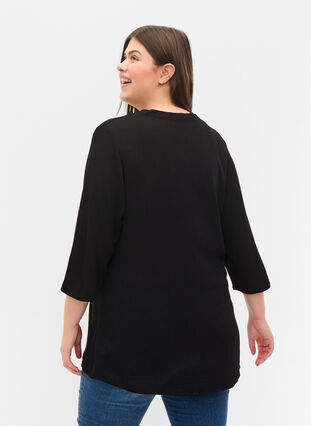 3/4 sleeve v-neck viscose blouse, Black, Model image number 1