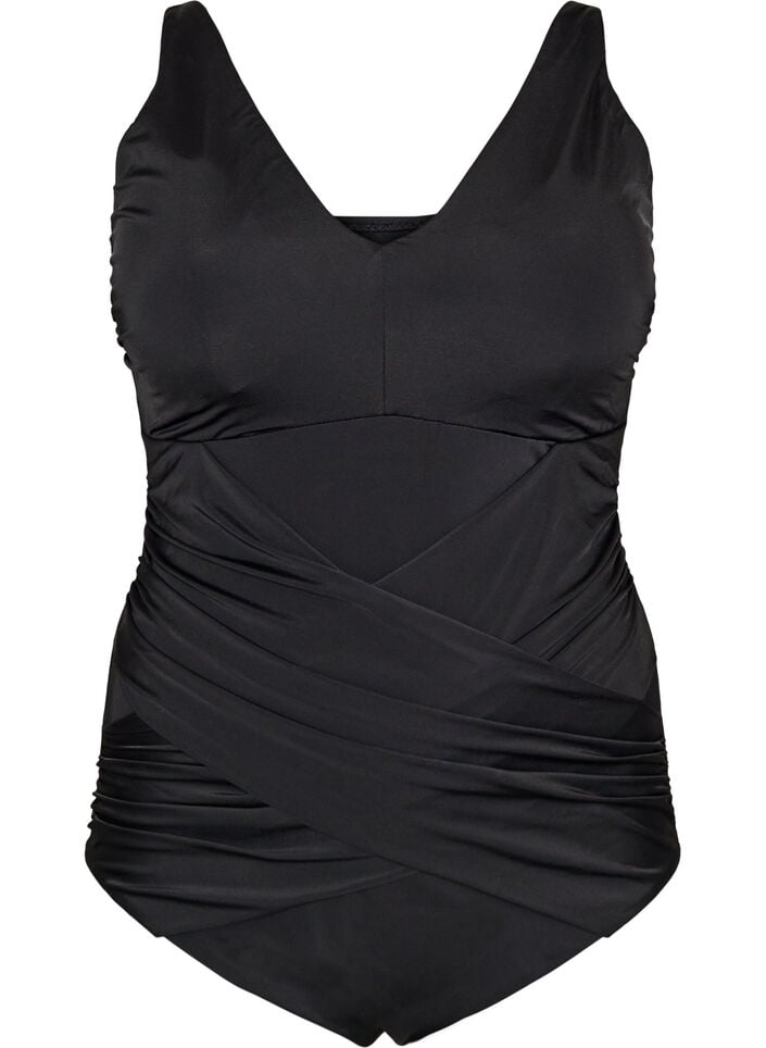Swimsuit with a draped cross detail, Black, Packshot image number 0