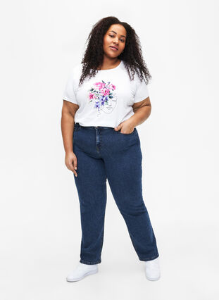 Cotton T-shirt with flowers and portrait motif, B. White Face Flower, Model image number 2