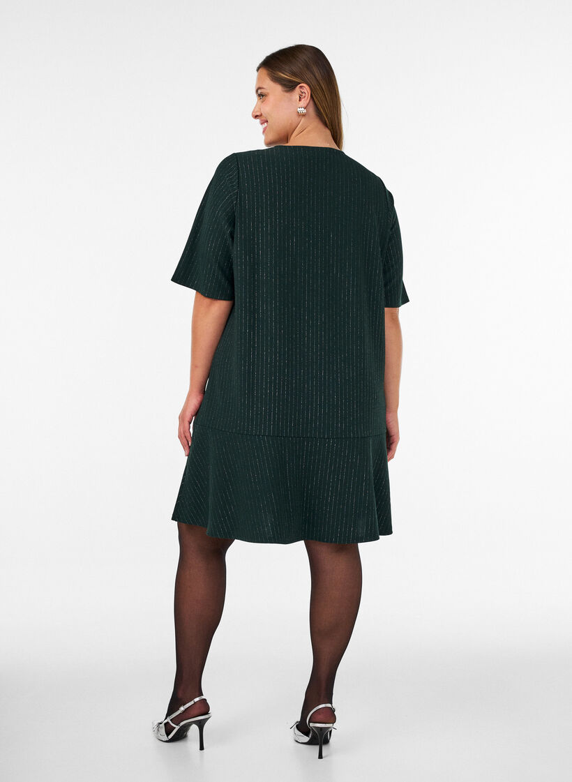 Short A-line dress with glitter stripes, Green, Model image number 2