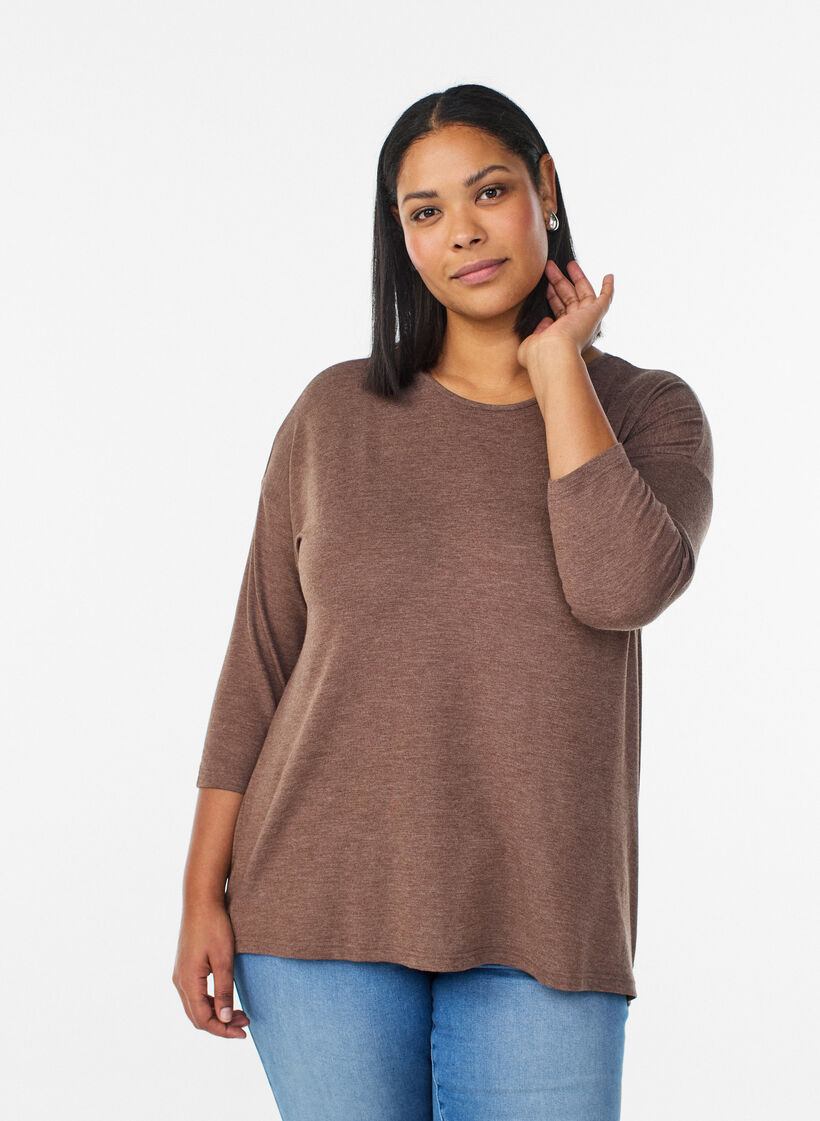 FLASH &ndash; Jersey blouse with 3/4 sleeves, Brown, Model image number 0