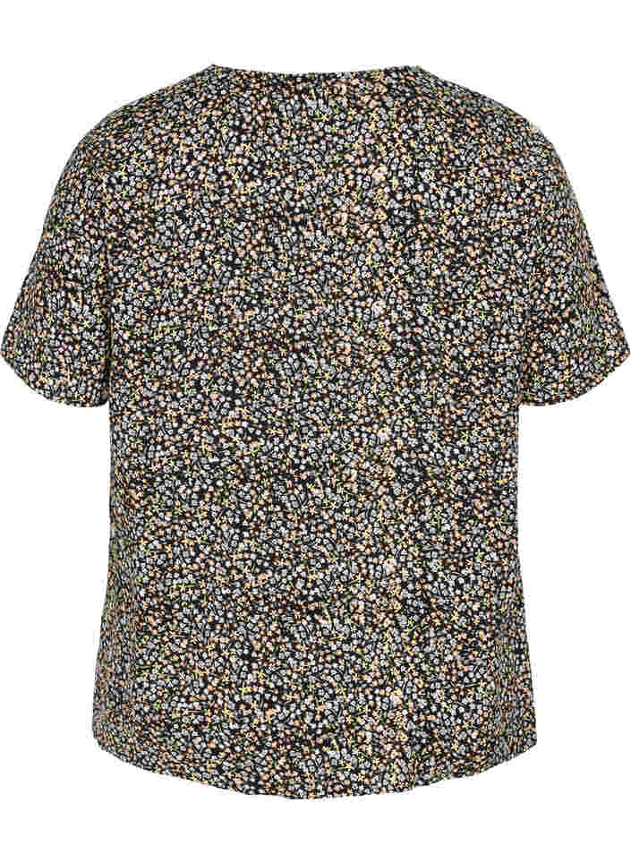 Printed pyjama top in viscose, Black Flower AOP, Packshot image number 1