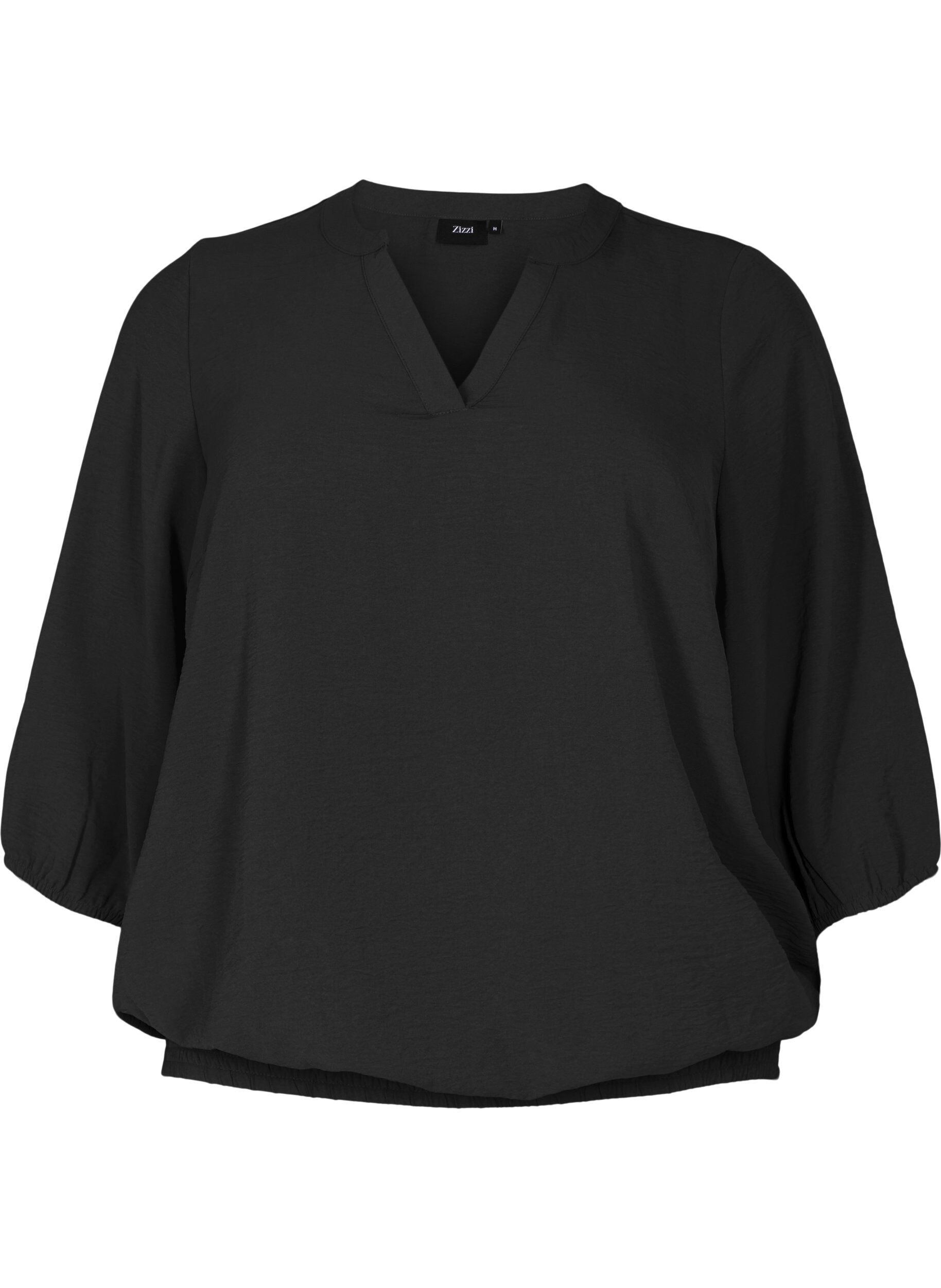 Zizzifashion Blouse with smock and 3/4 sleeves, Black, Packshot image number 0