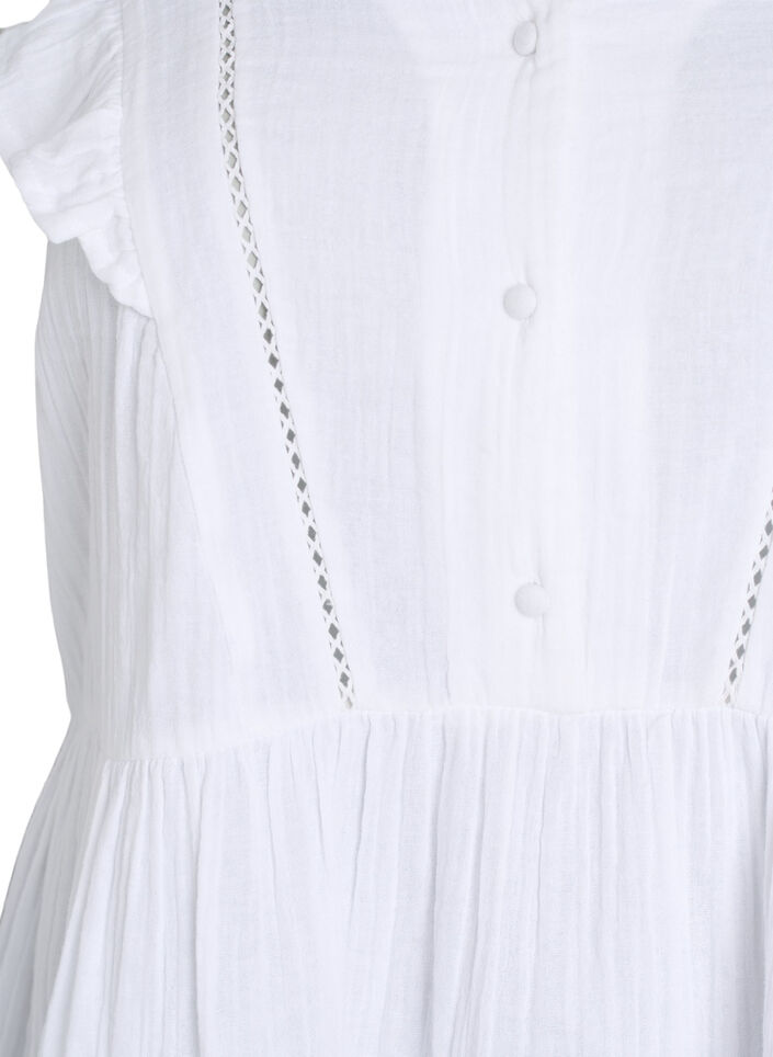 Sleeveless cotton muslin blouse with ruffles, White, Packshot image number 2