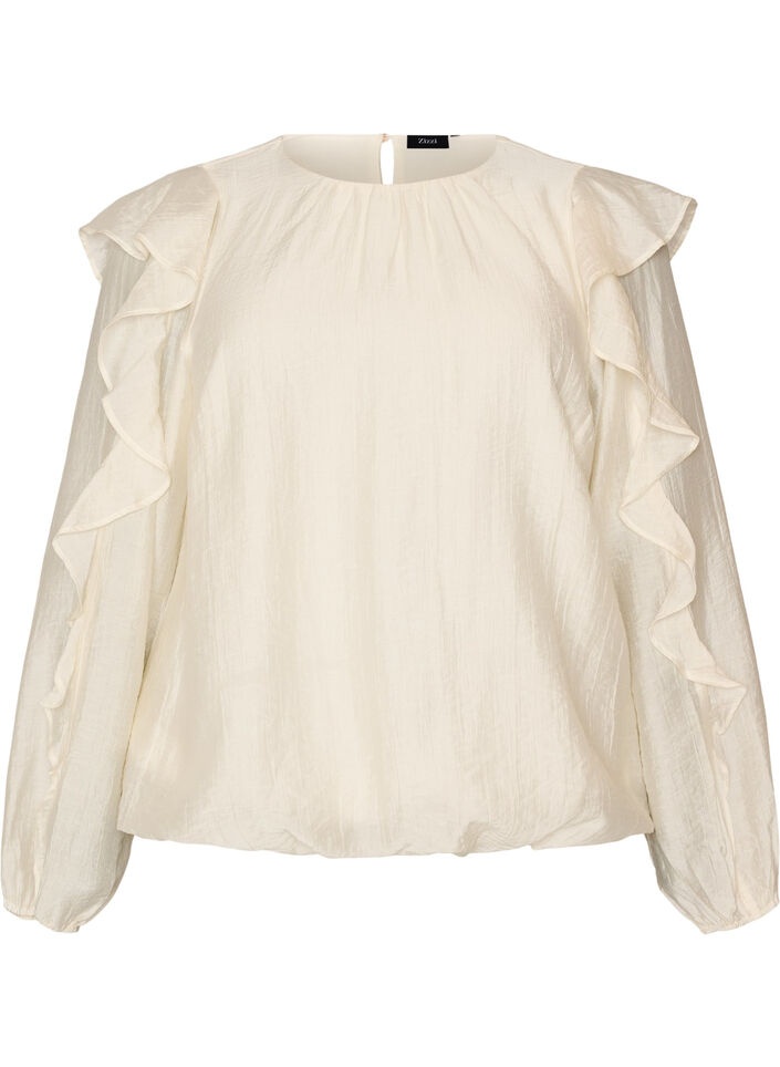 Blouse with ruffles and balloon shape, Vanilla, Packshot image number 0
