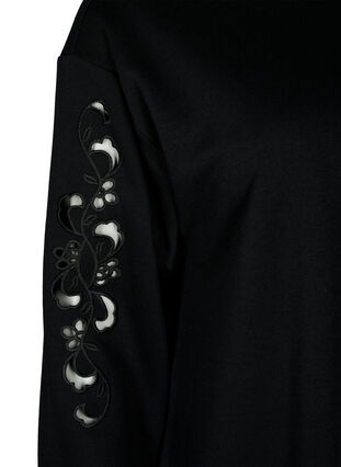 Sweat dress with embroidered details, Black, Packshot image number 3