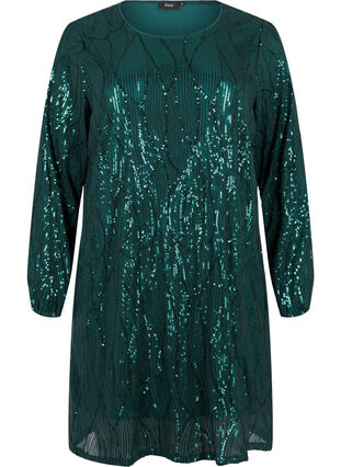 Long-sleeved sequin dress with pattern - Green - Sz. 40-64 - Zizzifashion Long-sleeved sequin dress with pattern - Green - Sz. 40-64 - Zizzifashion