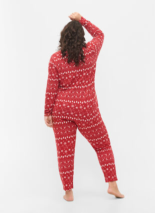 Christmas trousers with print, Tango Red/White AOP, Model image number 1