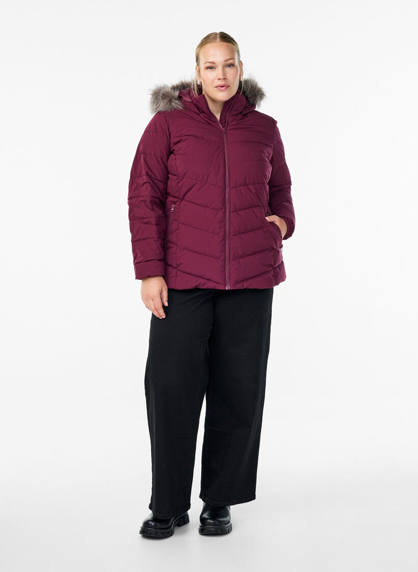 Short puffer jacket with hood, Dark Bordeaux, Model image number 1