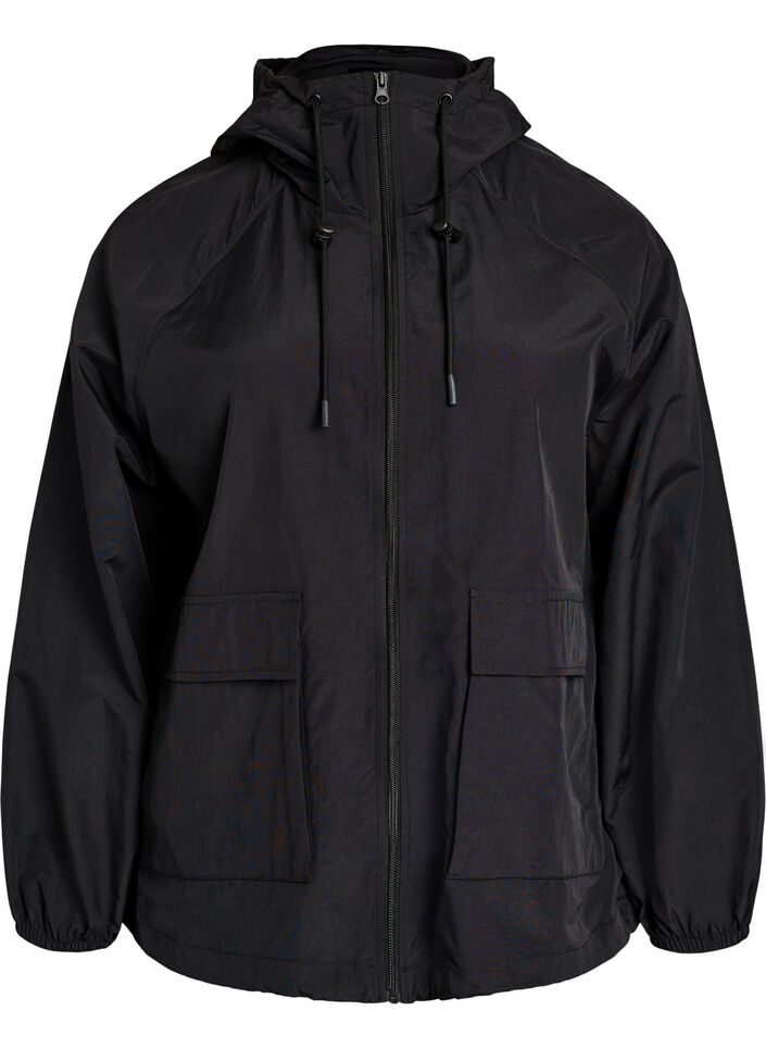Lightweight hooded jacket with pockets, Black, Packshot image number 0
