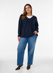 Knitted blouse with V-neck and raglan sleeves, Blue, Model image number 1