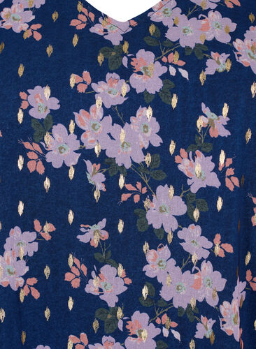Floral blouse with long sleeves and v neck, Blue Small Fl. AOP, Packshot image number 2