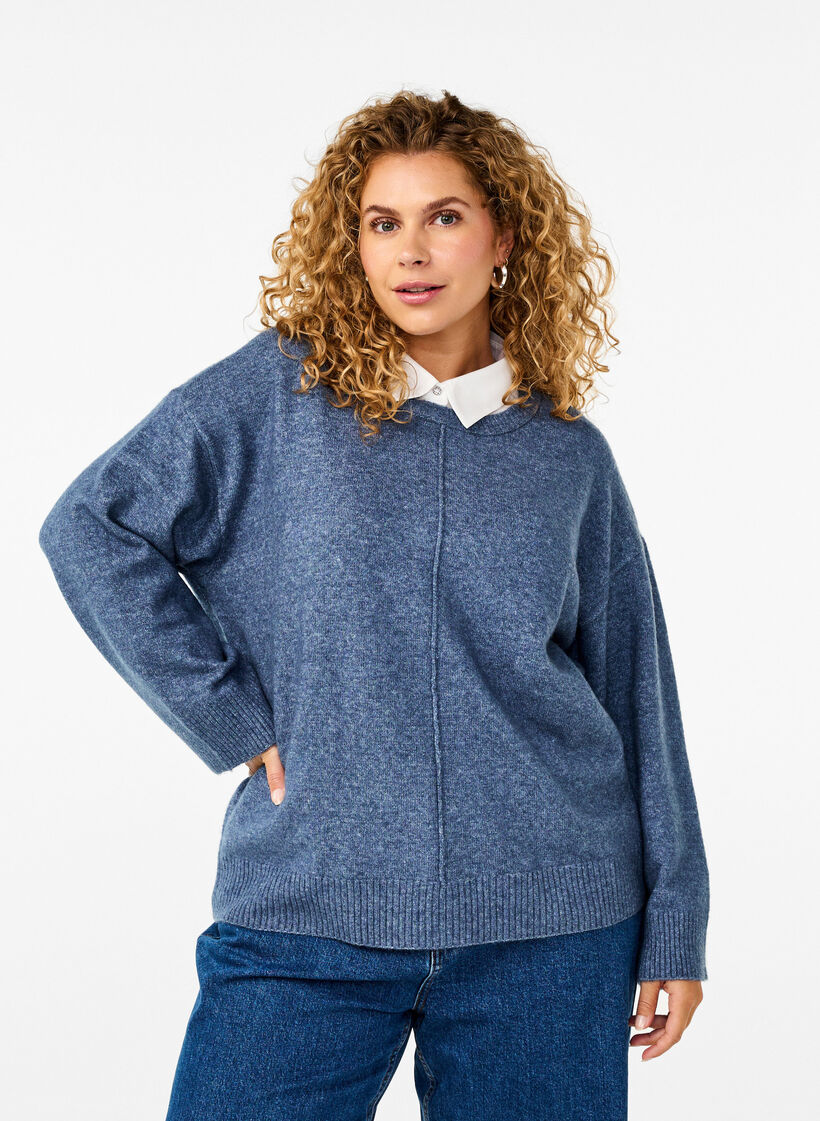 Knitted blouse with a round neck and center seam, Bering Sea Mel., Model image number 0