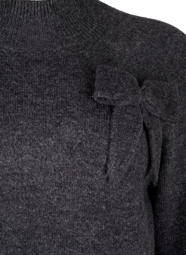 Knitted blouse with bow detail, Dark Grey White Mel., Packshot image number 2