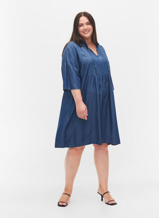 Dress with 3/4 sleeves in lyocell (TENCEL™), Blue denim, Model image number 2