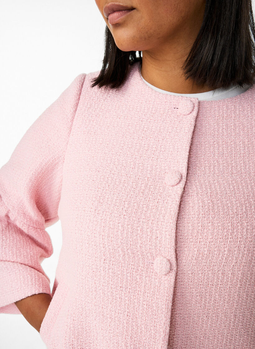 Boucl&eacute; jacket with ruffle details, Pink, Model image number 4