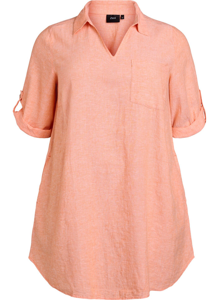 Linen and viscose tunic with A-shape, Coral, Packshot image number 0