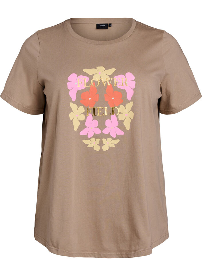 T-shirt with floral print detail, Beige, Packshot image number 0