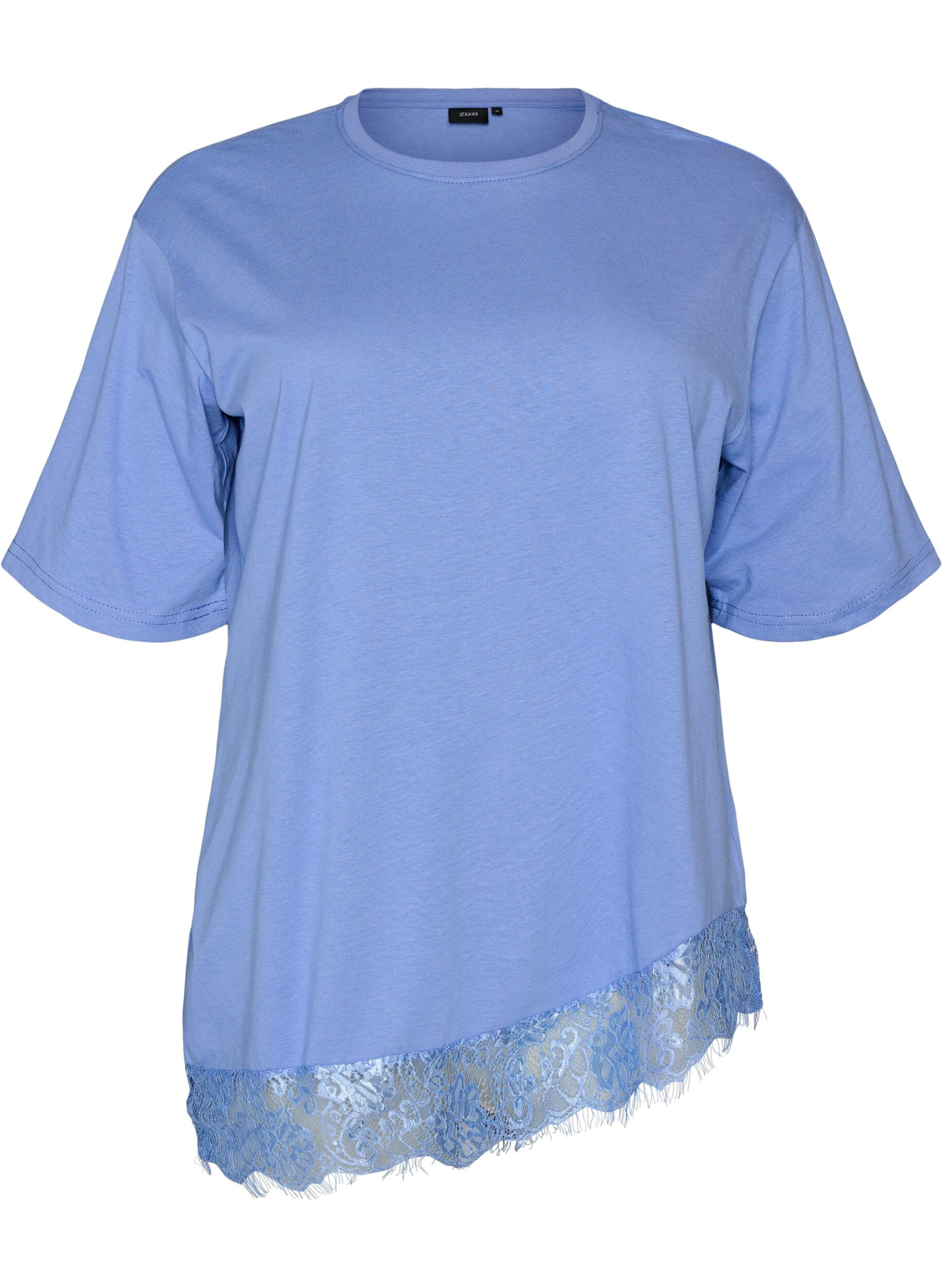 ZizzifashionT-shirt with asymmetric lace hem, Purple, Packshot image number 0