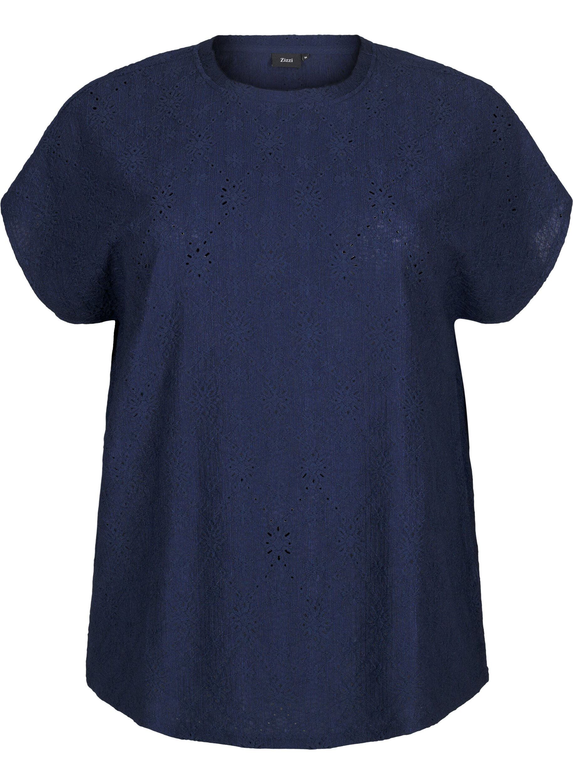 Zizzifashion Blouse with short sleeves and floral embroidery, Naval Academy, Packshot image number 0