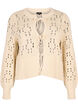 Knitted cardigan with ties and hole pattern, Birch, Packshot image number 0