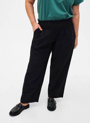 Smock pants with linen, Black, Model image number 2