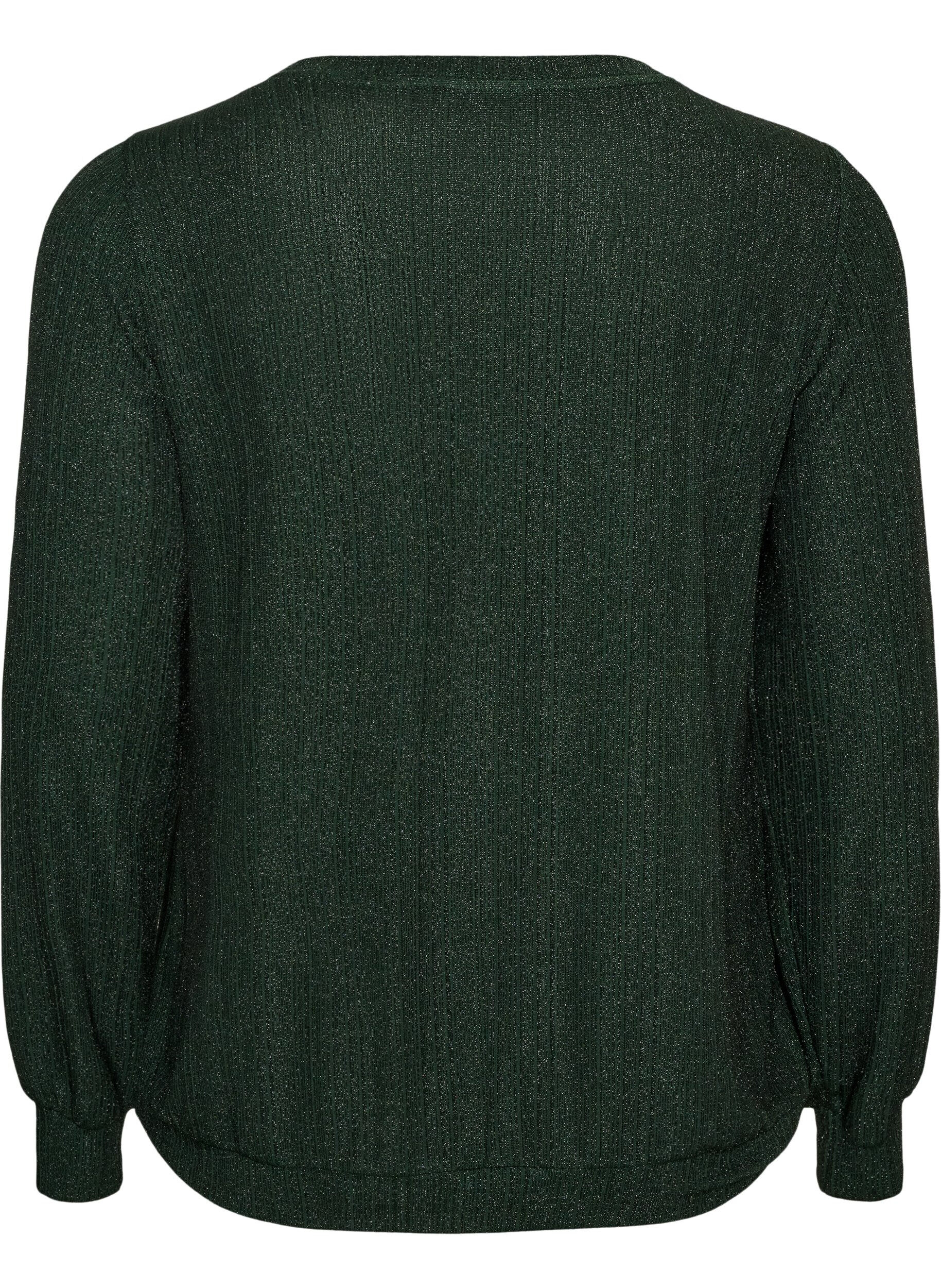 ZizzifashionBlouse with vertical texture and glitter thread, Green, Packshot image number 1