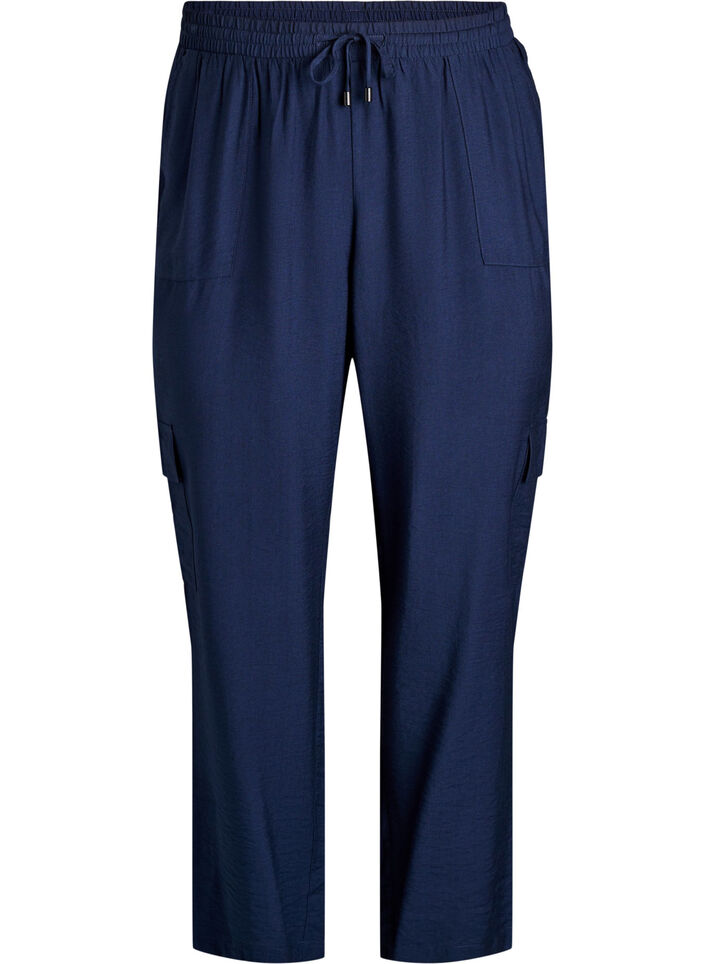 High-waisted cargo trousers, Blue, Packshot image number 0