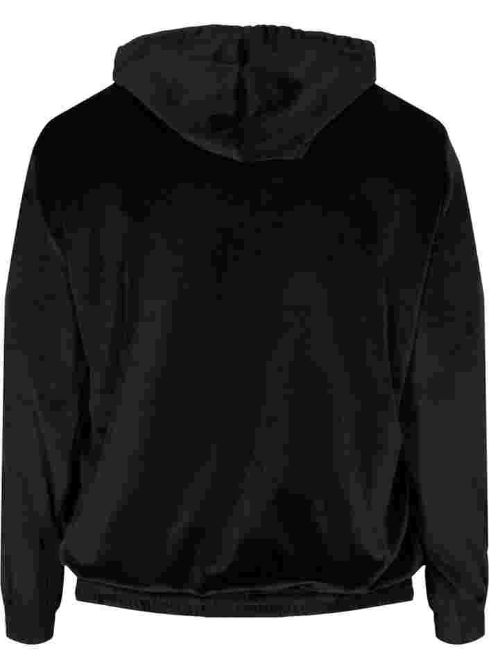 Velour cardigan with zip and hood, Black, Packshot image number 1
