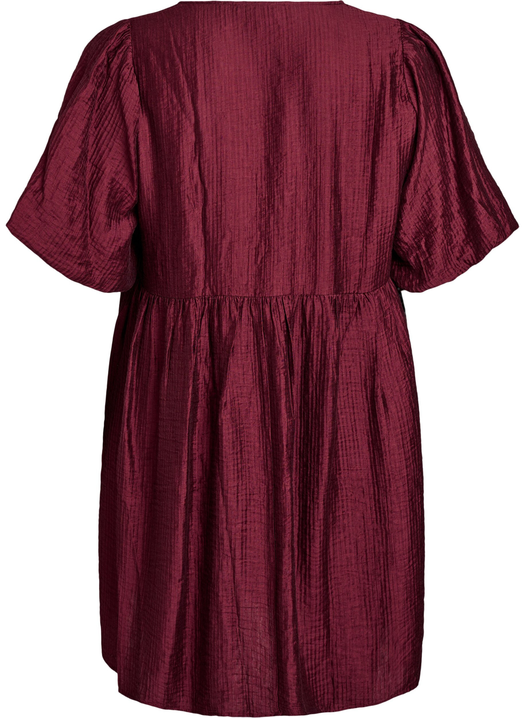 Zizzifashion Short dress with texture and short balloon sleeves, Red, Packshot image number 1