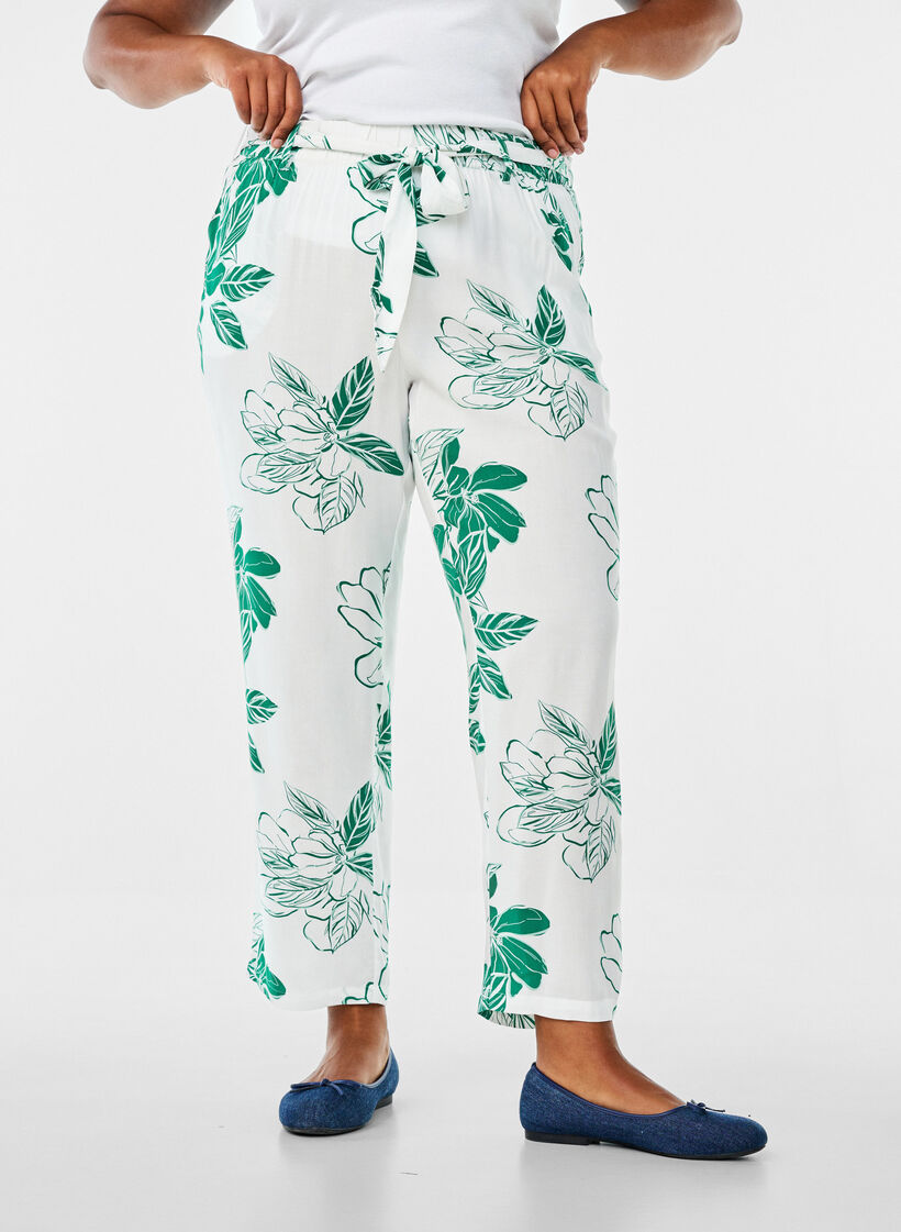 High-waisted viscose trousers, Green, Model image number 2