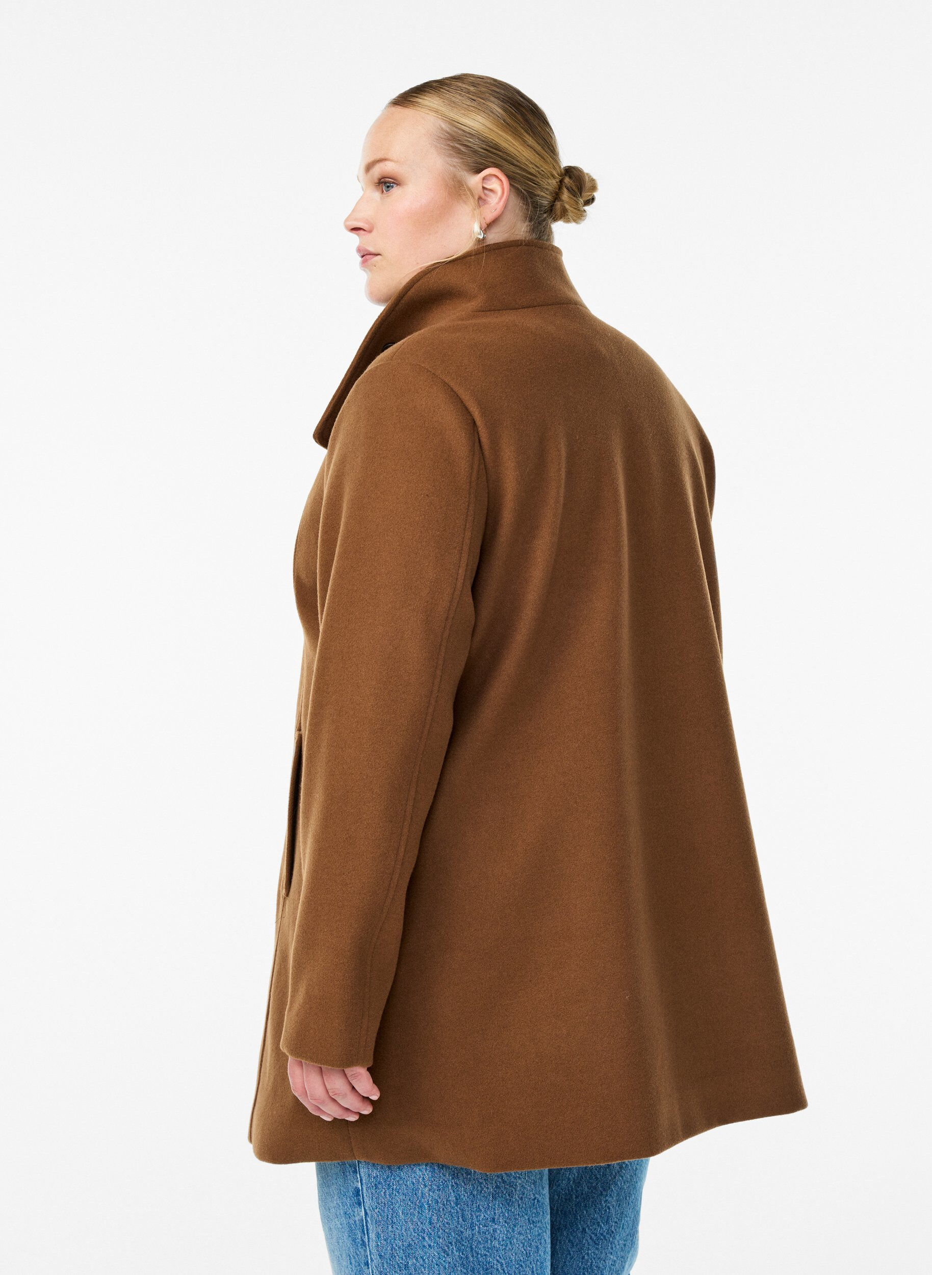 Zizzifashion Short coat with A-line shape, Brown, Model image number 2