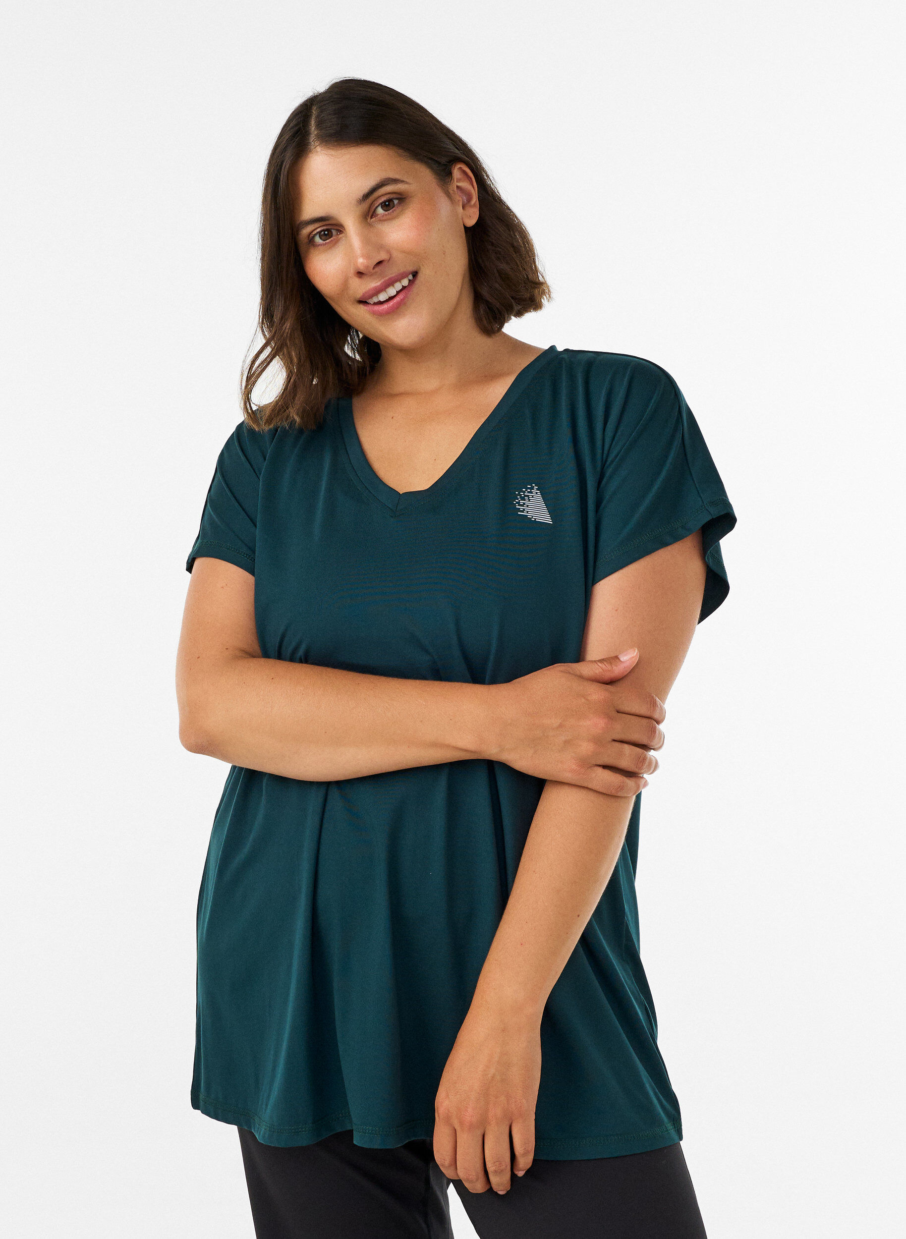 ZizzifashionLoose training t-shirt with V-neck, Green, Model image number 0