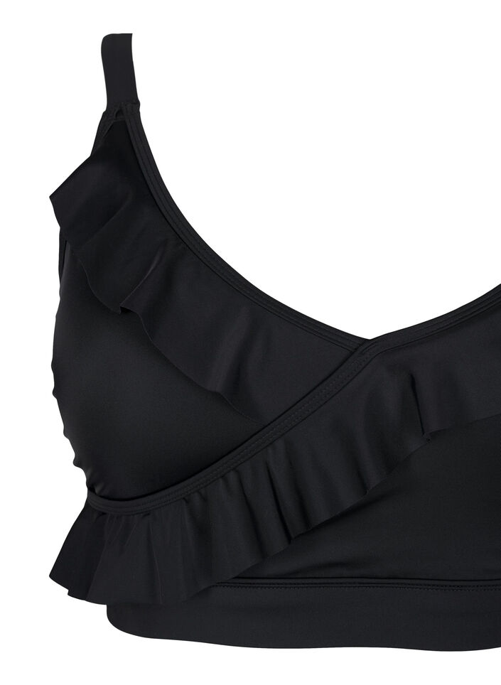 Bikini top with ruffles and removable pads, Black, Packshot image number 2