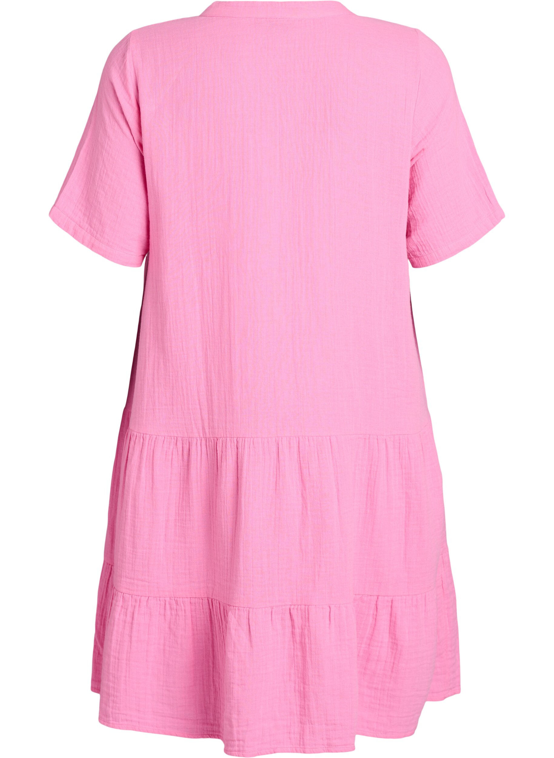 ZizzifashionShort A-line dress in cotton muslin, Pink, Packshot image number 1