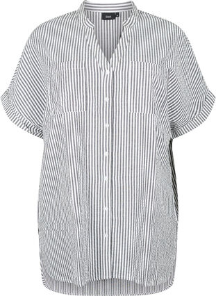 Striped shirt with chest pockets, White/Black Stripe, Packshot image number 0