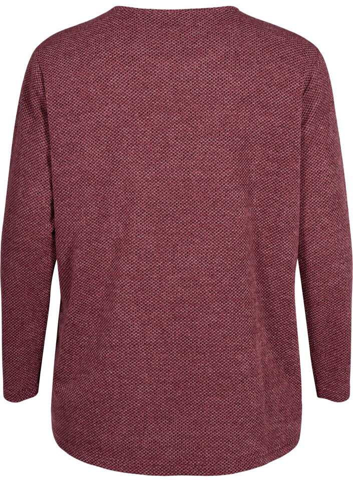 Melange blouse with round neck and long sleeves, Dry Rose, Packshot image number 1