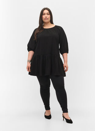 A shape Tunic dress with 3/4 sleeves, Black, Model image number 2