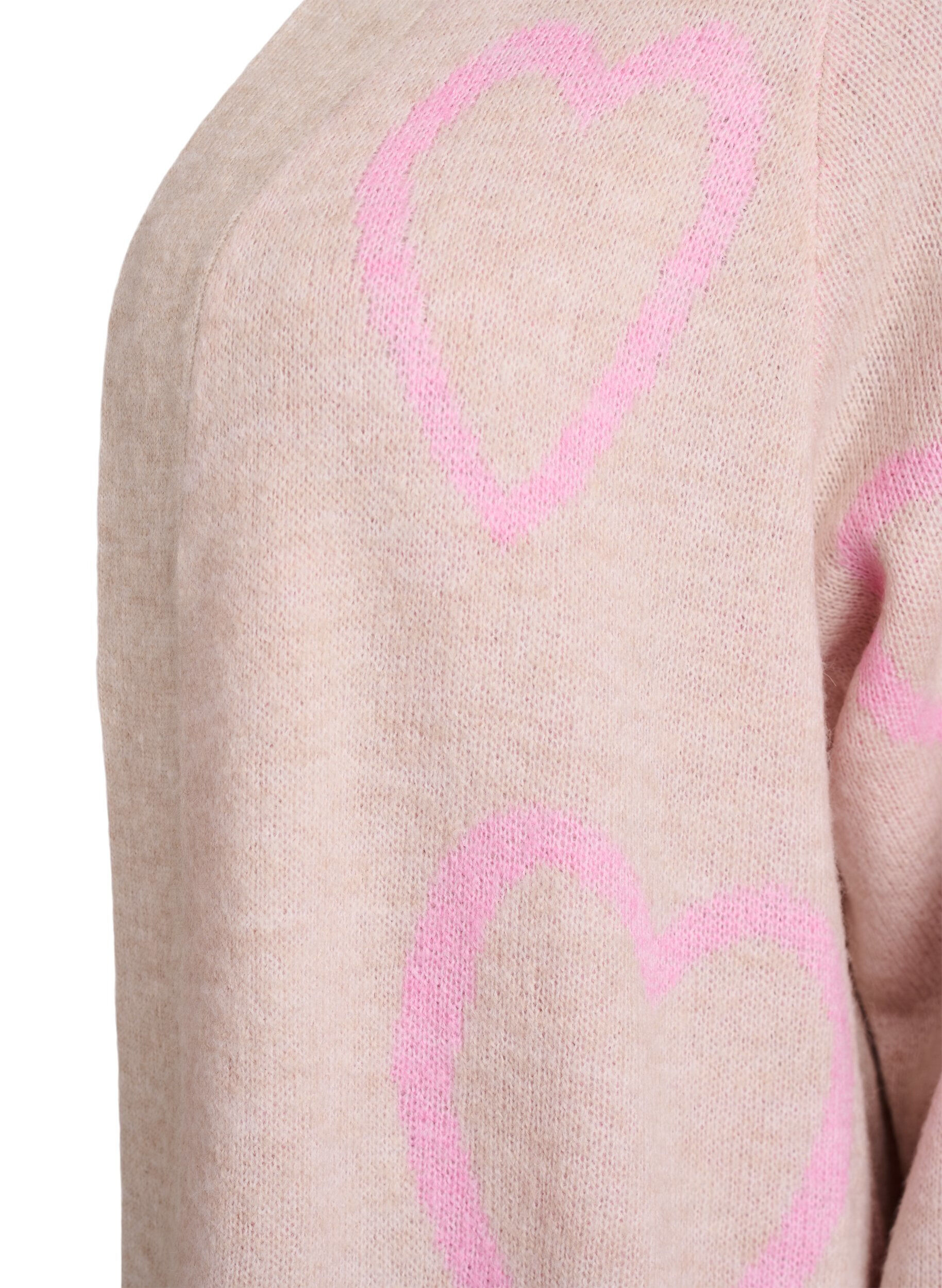 Zizzifashion Long cardigan with tone-on-tone hearts, Beige, Packshot image number 2