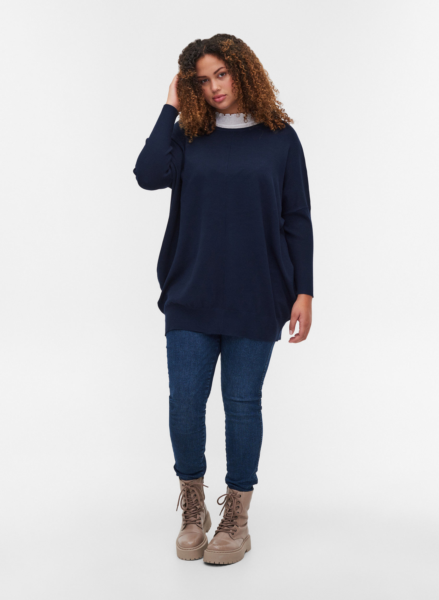 Zizzifashion Knitted jumper with round neckline, Navy Blazer, Model image number 2