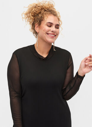 Long-sleeved midi dress in mesh, Black, Model image number 2
