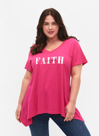 Cotton t-shirt with short sleeves, Shocking Pink FAITH, Model