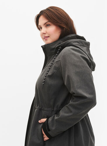 Softshell jacket with detachable hood, Dark Grey Melange, Model image number 2