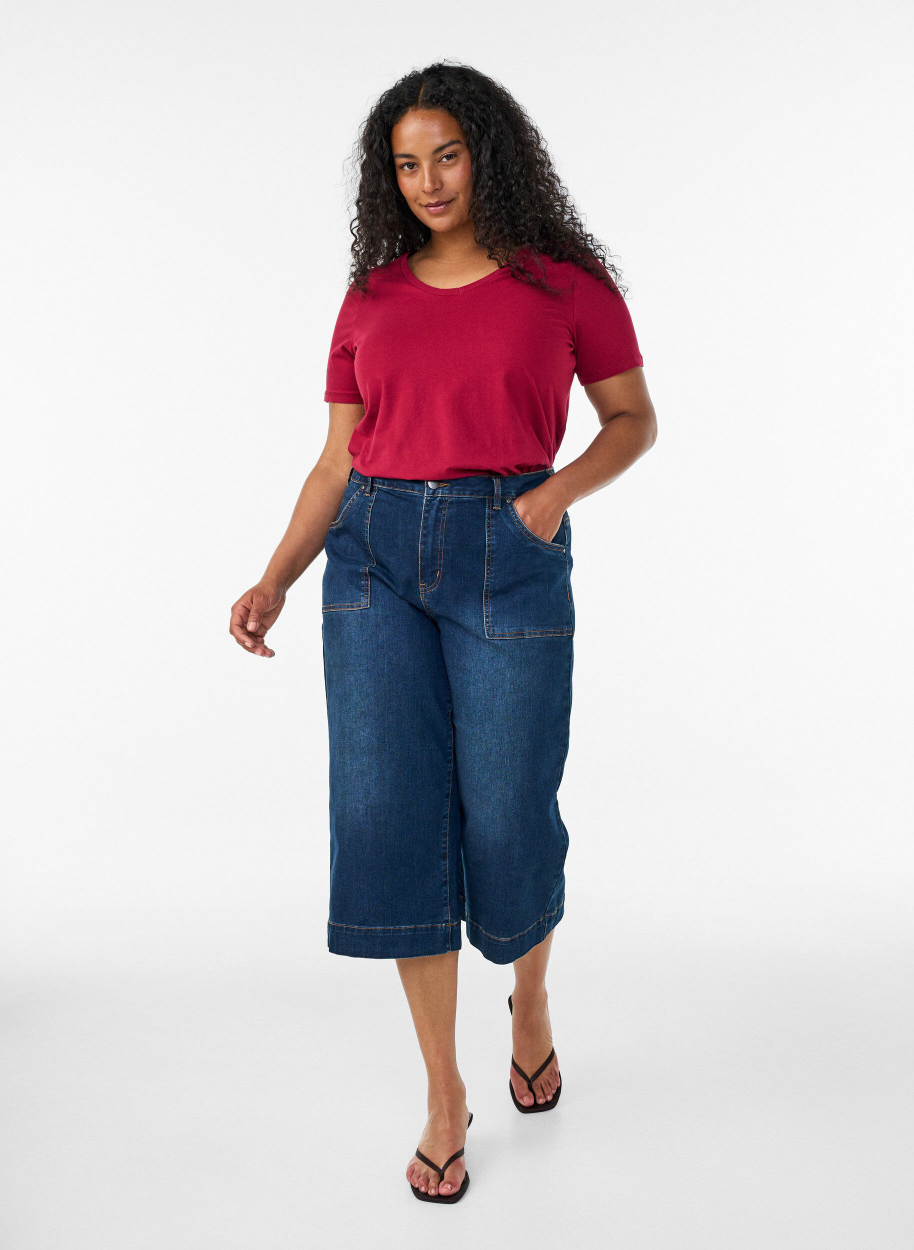 ZizzifashionBasic plain cotton t-shirt, Red, Model image number 1