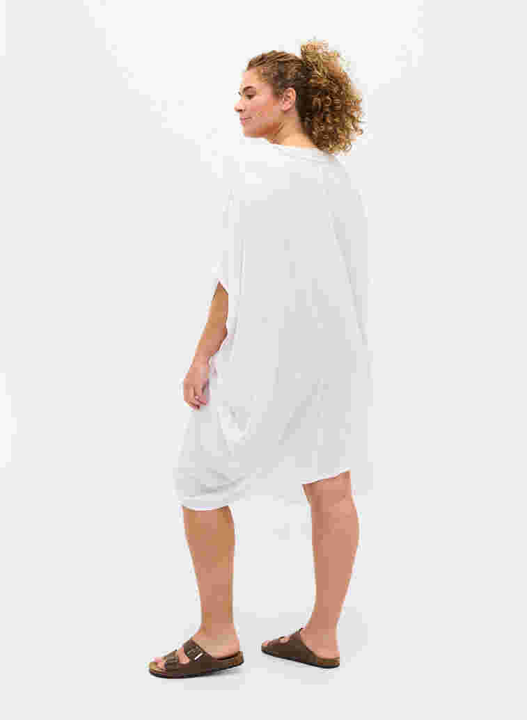 Viscose beach dress with lace details, Bright White, Model image number 1