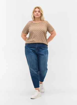 Polka dotted cotton t-shirt, Desert Taupe W. Dot, Model image number 2