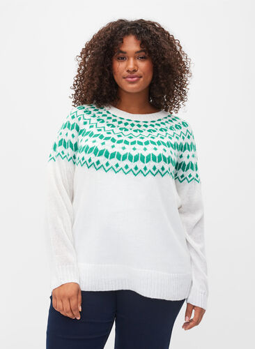 Knitted jumper with jacquard pattern, Jolly Green Comb, Model image number 0