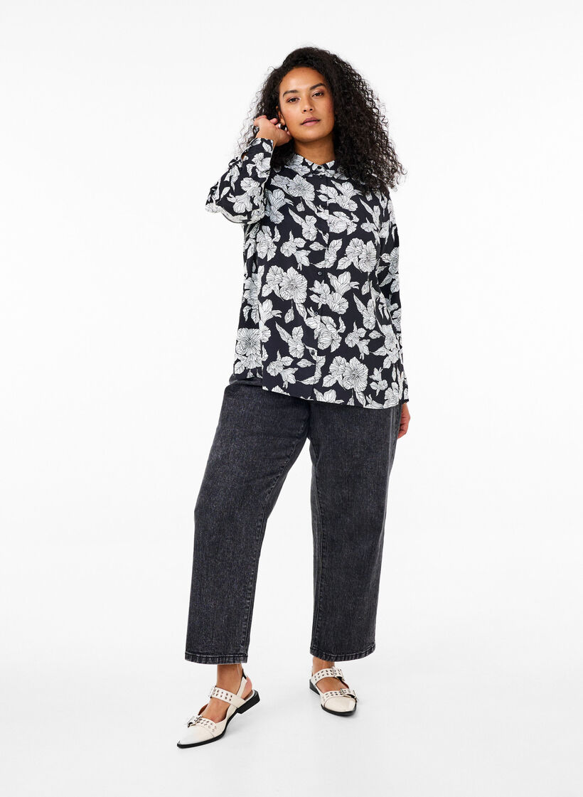 Shirt with floral print, Black, Model image number 1