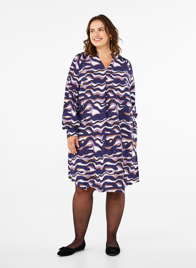 Knee-length dress with print and A-shape, Naval Academy AOP, Model image number 2