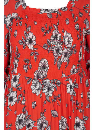 Floral viscose midi dress with smock, Fiery Red Flower AOP, Packshot image number 2